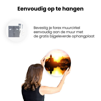 Wandcirkel ophangen Silhouet Van Boeddha Beeld Met Zonsondergang