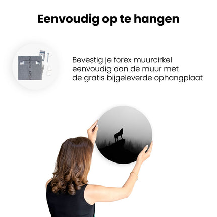 Wandcirkel ophangen Silhouet Van Een Huilende Wolf - Abstract