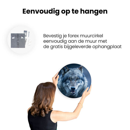 Wandcirkel ophangen Wolvenkop Met Blauwe Ogen - Wolf