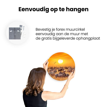 Wandcirkel ophangen Kudde Zebra's Bij Een Oranje Zonsondergang