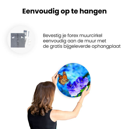 Wandcirkel ophangen Oranje Vlinder Bij Paarse Bloemen