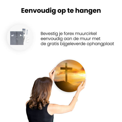 Wandcirkel ophangen Kruis van Jezus Christus bij Zonsondergang