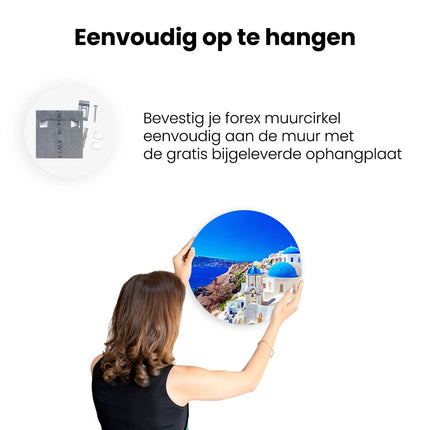 Wandcirkel ophangen Blauwe Huizen met Koepels in Griekenland
