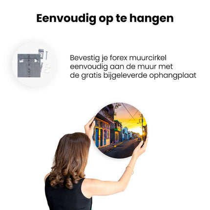 Wandcirkel ophangen Cuba Kleurrijke Huisjes bij Zonsondergang