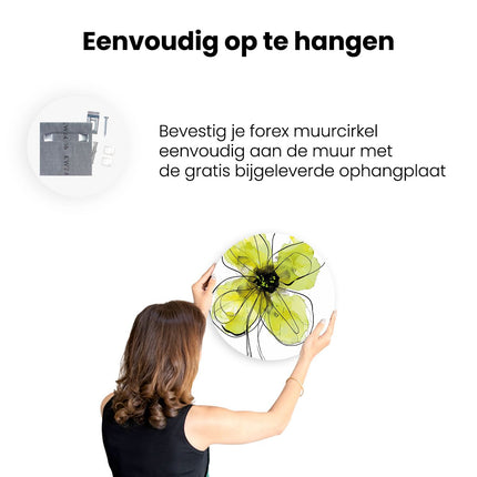 Wandcirkel ophangen Gele Bloem op een Witte Achtergrond