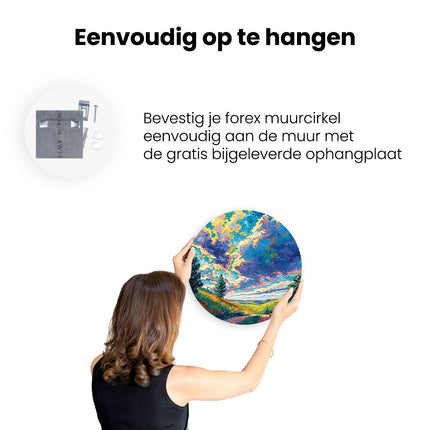 Wandcirkel ophangen Kleurrijk Kunstwerk van een Onverharde Weg onder een Bewolkte Hemel