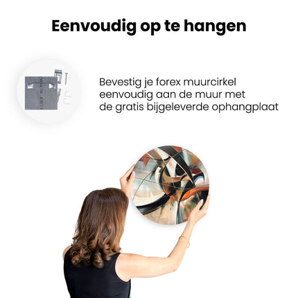 Wandcirkel ophangen Abstract Kunstwerk met Zwarte, Oranje en Witte Kleuren