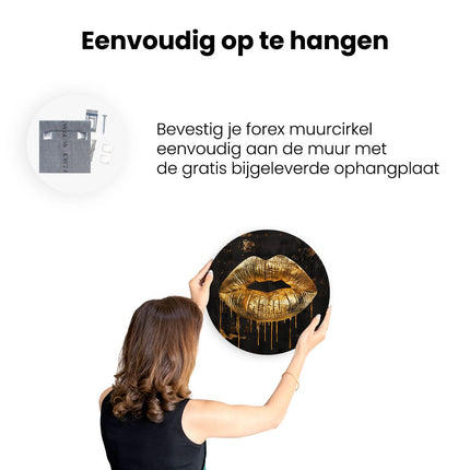 Wandcirkel ophangen Gouden Lippen op een Zwarte Achtergrond