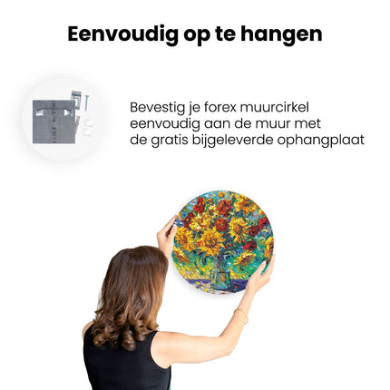 Wandcirkel ophangen Kunstwerk van Zonnebloemen in een Vaas