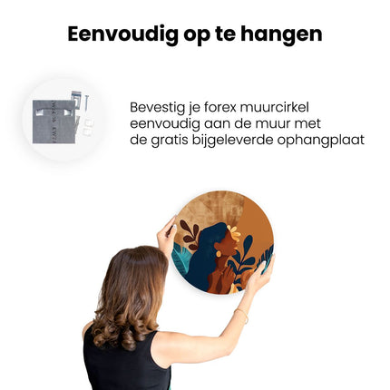 Wandcirkel ophangen Illustratie van een Vrouw met een Bloem in haar Haar