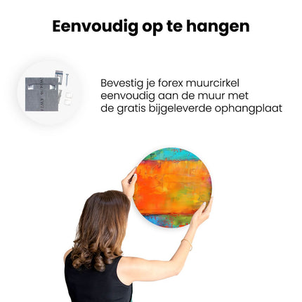 Wandcirkel ophangen Abstract Kunstwerk met Oranje, Blauwe en Groene Kleuren