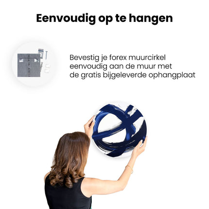 Wandcirkel ophangen Abstract Kunstwerk met Blauwe en Zwarte Strepen