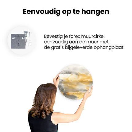 Wandcirkel ophangen Abstract Kunstwerk van een Gele en Grijze Lucht