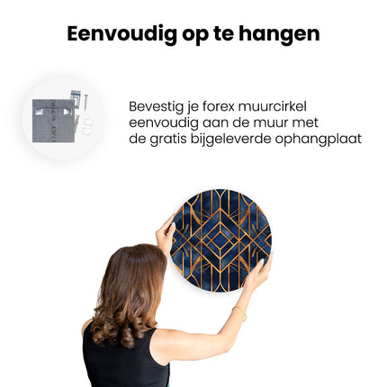Wandcirkel ophangen Art Decopatroon in Blauw en Goud