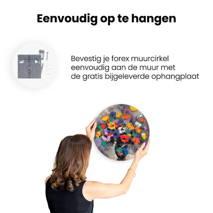 Wandcirkel ophangen Kunstwerk van Kleurrijke Bloemen in een Vaas