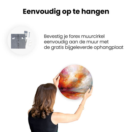Wandcirkel ophangen Abstract Kunstwerk van een Rode, Oranje en Gele Lucht