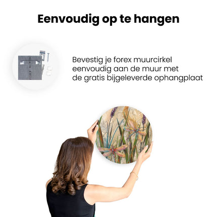 Wandcirkel ophangen Kleurrijke Libellen in het Gras
