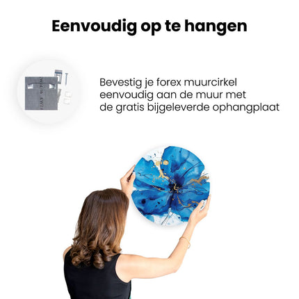 Wandcirkel ophangen Blauwe Bloem met Gouden Spetters