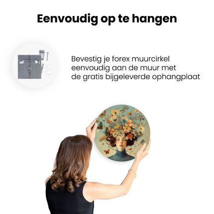 Wandcirkel ophangen Vrouw met Bloemen op haar Hoofd