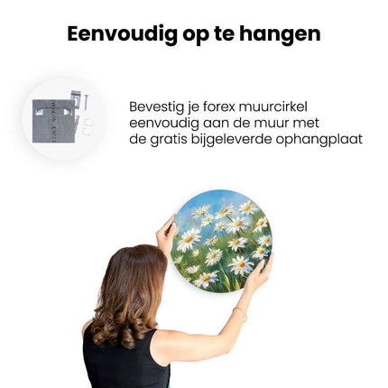 Wandcirkel ophangen Witte Madeliefjes in een Veld
