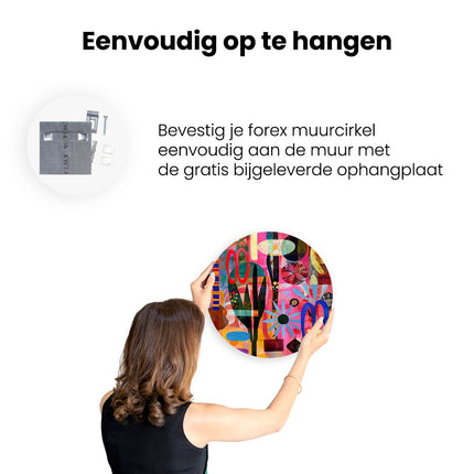 Wandcirkel ophangen Abstract Kunstwerk met veel Verschillende Vormen en Kleuren