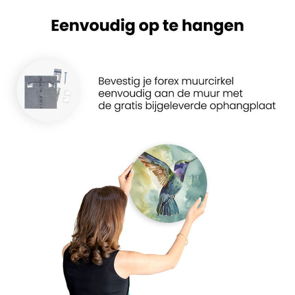 Wandcirkel ophangen Aquarelkunstwerk van een Kolibrie
