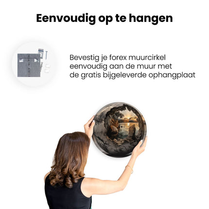 Wandcirkel ophangen Bol met Rotsen en een Zonsondergang