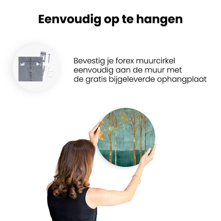 Wandcirkel ophangen Drie Bomen in een Blauw en Goud Kunstwerk