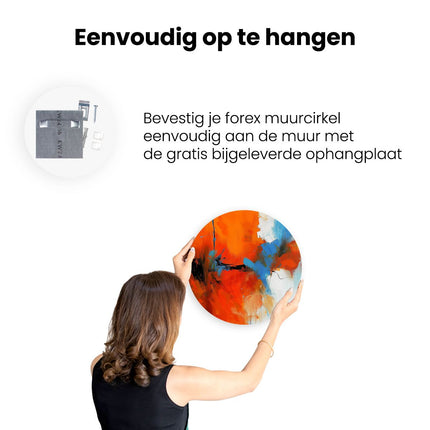 Wandcirkel ophangen Abstract Kunstwerk met Blauwe en Oranje Kleuren