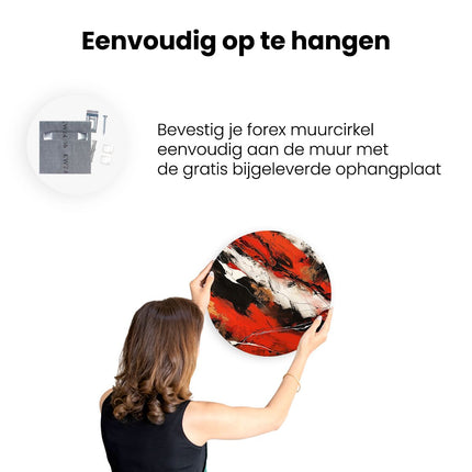 Wandcirkel ophangen Abstract Kunstwerk met Zwarte en Rode Kleuren