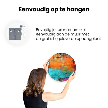 Wandcirkel ophangen Abstract Kunstwerk met Blauwe, Oranje en Paarse Kleuren