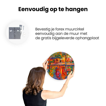 Wandcirkel ophangen Kleurrijk Kunstwerk van een Vijver en Bomen