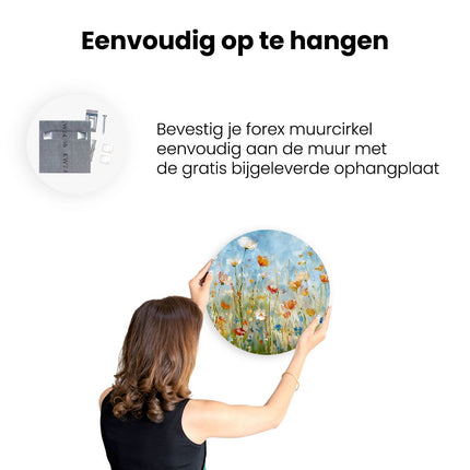 Wandcirkel ophangen Kunstwerk van Bloemen in een Veld