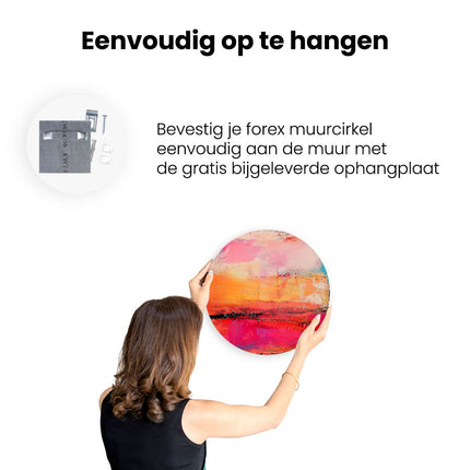 Wandcirkel ophangen Abstract Kunstwerk met Roze, Oranje en Blauwe Kleuren