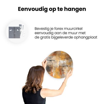 Wandcirkel ophangen Abstract Kunstwerk in Oranje en Beige