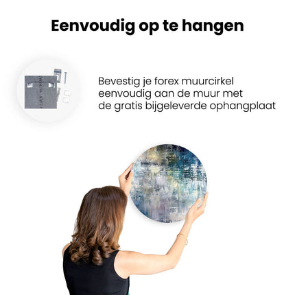 Wandcirkel ophangen Abstract Kunstwerk met Blauwe en Witte Kleuren