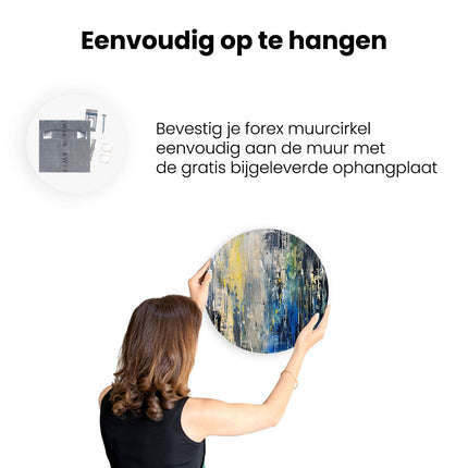 Wandcirkel ophangen Abstract Kunstwerk met Blauwe, Gele en Zwarte Druppels