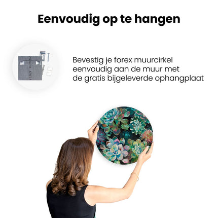 Wandcirkel ophangen Kleurrijke Vetplanten op een Zwarte Achtergrond