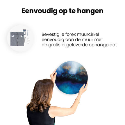Wandcirkel ophangen Abstract Kunstwerk van Blauw en Goud