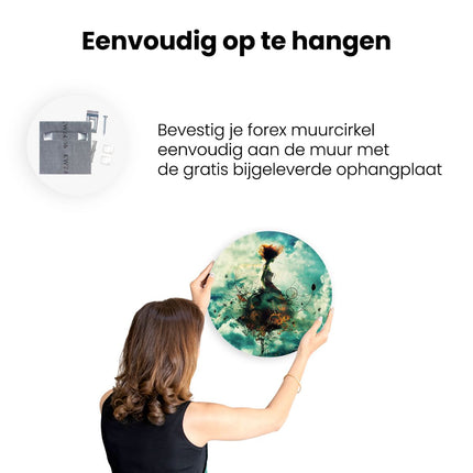 Wandcirkel ophangen Meisje in een Jurk die door de Wolken Vliegt