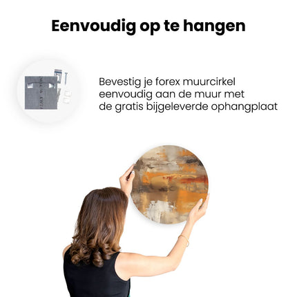 Wandcirkel ophangen Abstract Kunstwerk in Oranje en Beige