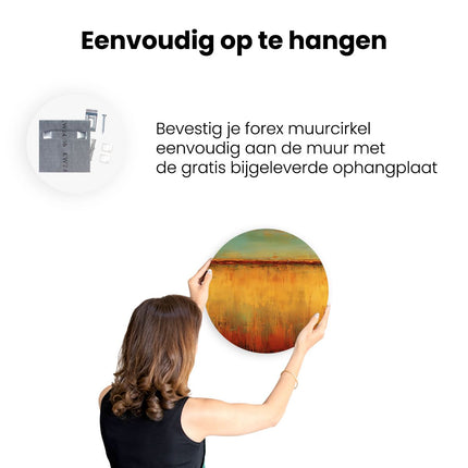 Wandcirkel ophangen Abstract Kunstwerk van een Rood, Oranje en Geel Landschap