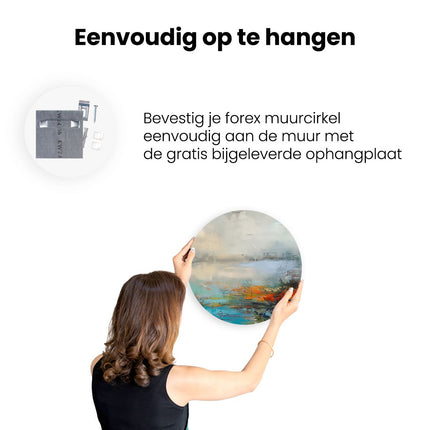 Wandcirkel ophangen Abstract Kunstwerk met Oranje, Blauwe en Groene Kleuren