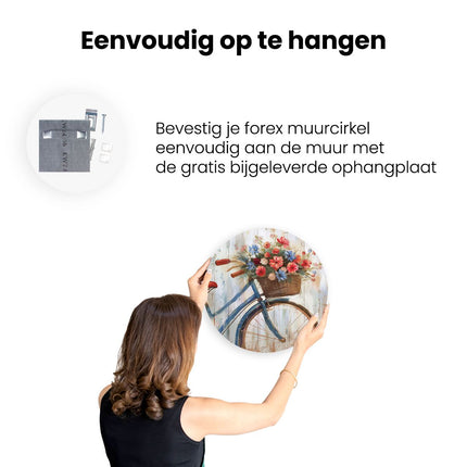 Wandcirkel ophangen Kunstwerk van een Fiets met Bloemen in een Mand