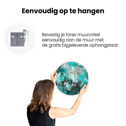 Wandcirkel ophangen Abstract Kunstwerk in Groenblauw en Zwart