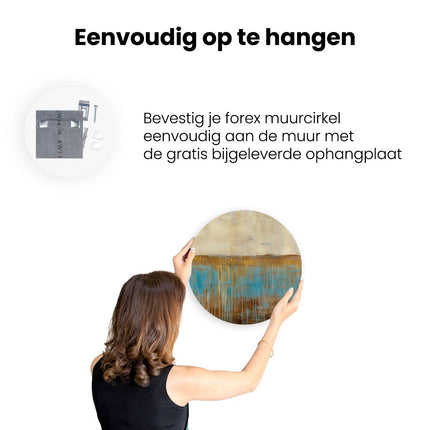 Wandcirkel ophangen Abstract Kunstwerk met Blauwe en Bruine Kleuren