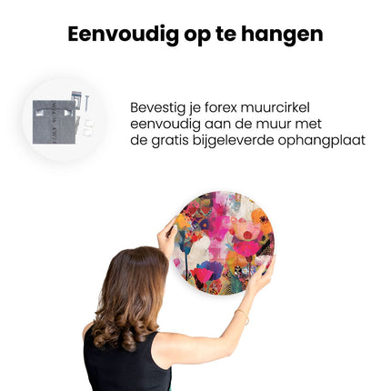 Wandcirkel ophangen Abstract Kunstwerk van Kleurrijke Bloemen