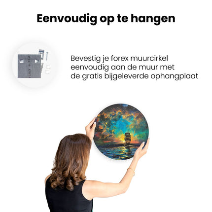 Wandcirkel ophangen Kunstwerk van een Schip in de Oceaan