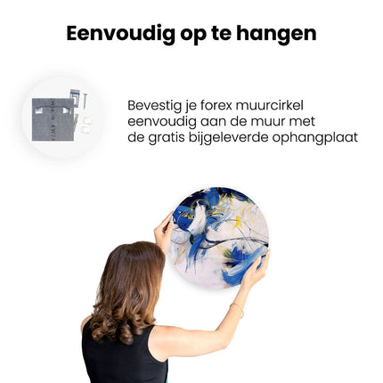 Wandcirkel ophangen Abstract Kunstwerk met Blauwe en Witte Kleuren