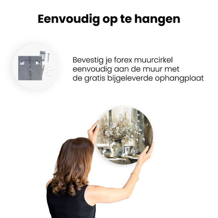 Wandcirkel ophangen Aquarelkunstwerk van Bloemen in een Vaas op een Vensterbank